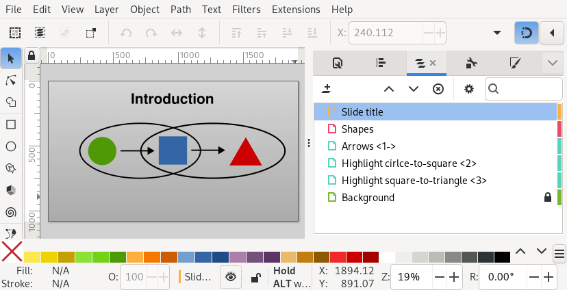 Screenshot of Inkscape with layers containing Slidie build specifications