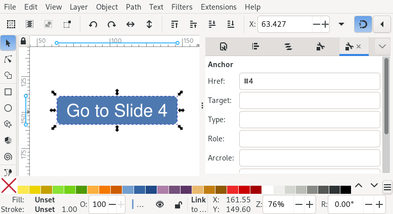 A screenshot showing setting up a hyperlink in Inkscape